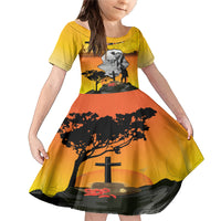 Niue ANZAC Day Family Matching Mermaid Dress and Hawaiian Shirt Soldier and Gallipoli Lest We Forget LT03 Daughter's Dress Yellow - Polynesian Pride