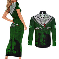 Norfolk Island ANZAC Day Couples Matching Short Sleeve Bodycon Dress and Long Sleeve Button Shirt Soldier Lest We Forget Camouflage LT03 - Polynesian Pride