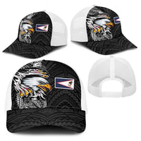 American Samoa Flag Day Baseball Net Cap Tribal Tattoo with Eagle Black
