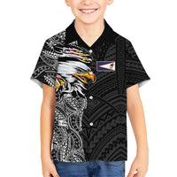American Samoa Flag Day Family Matching Long Sleeve Bodycon Dress and Hawaiian Shirt Tribal Tattoo with Eagle Black LT03 Son's Shirt Black - Polynesian Pride