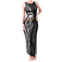 American Samoa Flag Day Family Matching Tank Maxi Dress and Hawaiian Shirt Tribal Tattoo with Eagle Black LT03 Mom's Dress Black - Polynesian Pride