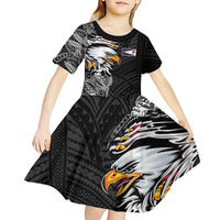 American Samoa Flag Day Kid Short Sleeve Dress Tribal Tattoo with Eagle Black