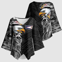 American Samoa Flag Day Kimono Sleeve Blouse Tribal Tattoo with Eagle Black