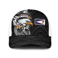 American Samoa Flag Day Mesh Trucker Cap Tribal Tattoo with Eagle Black