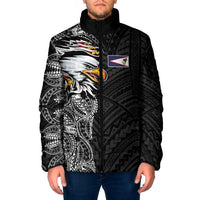 American Samoa Flag Day Padded Jacket Tribal Tattoo with Eagle Black
