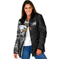American Samoa Flag Day Padded Jacket Tribal Tattoo with Eagle Black