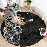American Samoa Flag Day Round Carpet Tribal Tattoo with Eagle Black
