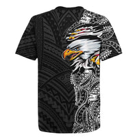 American Samoa Flag Day Rugby Jersey Tribal Tattoo with Eagle Black