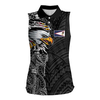 American Samoa Flag Day Women Sleeveless Polo Shirt Tribal Tattoo with Eagle Black
