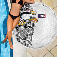American Samoa Flag Day Beach Blanket Tribal Tattoo with Eagle White