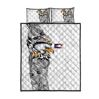 American Samoa Flag Day Quilt Bed Set Tribal Tattoo with Eagle White