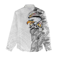 American Samoa Flag Day Women Casual Shirt Tribal Tattoo with Eagle White