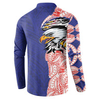 American Samoa Flag Day Button Sweatshirt Tribal Tattoo with Eagle Blue-Red