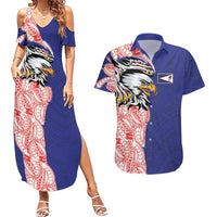 American Samoa Flag Day Couples Matching Summer Maxi Dress and Hawaiian Shirt Tribal Tattoo with Eagle Blue-Red