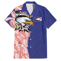 American Samoa Flag Day Family Matching Tank Maxi Dress and Hawaiian Shirt Tribal Tattoo with Eagle Blue-Red LT03 Dad's Shirt - Short Sleeve Blue - Polynesian Pride