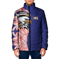 American Samoa Flag Day Padded Jacket Tribal Tattoo with Eagle Blue-Red