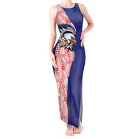 American Samoa Flag Day Tank Maxi Dress Tribal Tattoo with Eagle Blue-Red