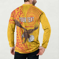 Personalised American Samoa Flag Day Button Sweatshirt Fautasi Race Pago Pago-Aeto Eagle Wings Tribal Style