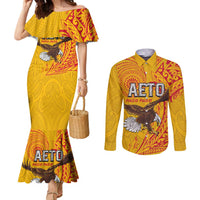 Personalised American Samoa Flag Day Couples Matching Mermaid Dress and Long Sleeve Button Shirt Fautasi Race Pago Pago-Aeto Eagle Wings Tribal Style LT03 Multicolor - Polynesian Pride