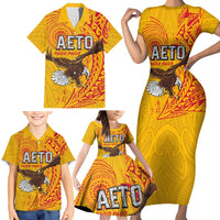 Personalised American Samoa Flag Day Family Matching Short Sleeve Bodycon Dress and Hawaiian Shirt Fautasi Race Pago Pago-Aeto Eagle Wings Tribal Style LT03 - Polynesian Pride