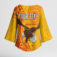 Personalised American Samoa Flag Day Kimono Sleeve Blouse Fautasi Race Pago Pago-Aeto Eagle Wings Tribal Style