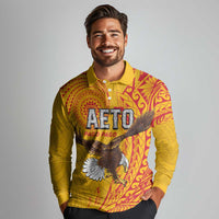 Personalised American Samoa Flag Day Long Sleeve Polo Shirt Fautasi Race Pago Pago-Aeto Eagle Wings Tribal Style