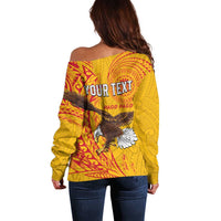 Personalised American Samoa Flag Day Off Shoulder Sweater Fautasi Race Pago Pago-Aeto Eagle Wings Tribal Style