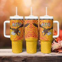 American Samoa Flag Day Tumbler With Handle Fautasi Race Pago Pago-Aeto Eagle Wings Tribal Style