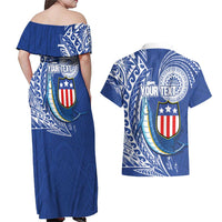 Personalised American Samoa Flag Day Couples Matching Off Shoulder Maxi Dress and Hawaiian Shirt Fautasi Race Fagatogo-Iseula O Le Moana Sailfish Tribal Style LT03 - Polynesian Pride