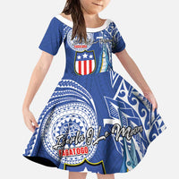 Personalised American Samoa Flag Day Family Matching Off Shoulder Maxi Dress and Hawaiian Shirt Fautasi Race Fagatogo-Iseula O Le Moana Sailfish Tribal Style LT03 Daughter's Dress Multicolor - Polynesian Pride