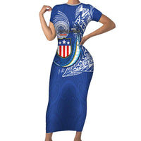 Personalised American Samoa Flag Day Family Matching Short Sleeve Bodycon Dress and Hawaiian Shirt Fautasi Race Fagatogo-Iseula O Le Moana Sailfish Tribal Style LT03 Mom's Dress Multicolor - Polynesian Pride