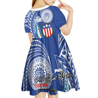 Personalised American Samoa Flag Day Kid Short Sleeve Dress Fautasi Race Fagatogo-Iseula O Le Moana Sailfish Tribal Style