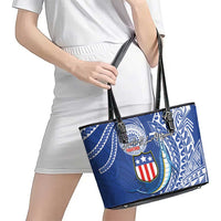 American Samoa Flag Day Leather Tote Bag Fautasi Race Fagatogo-Iseula O Le Moana Sailfish Tribal Style LT03 - Polynesian Pride