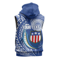 Personalised American Samoa Flag Day Sleeveless Zip Hoodie Fautasi Race Fagatogo-Iseula O Le Moana Sailfish Tribal Style LT03 - Polynesian Pride