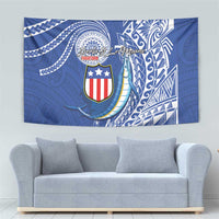 American Samoa Flag Day Tapestry Fautasi Race Fagatogo-Iseula O Le Moana Sailfish Tribal Style LT03 - Polynesian Pride