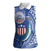 Personalised American Samoa Flag Day Women Sleeveless Polo Shirt Fautasi Race Fagatogo-Iseula O Le Moana Sailfish Tribal Style LT03 Female Multicolor - Polynesian Pride