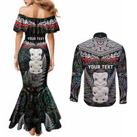 New Zealand Hei Tiki Couples Matching Mermaid Dress and Long Sleeve Button Shirt Maori Green Papua Shell Pattern LT03 - Polynesian Pride