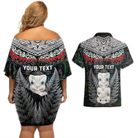New Zealand Hei Tiki Couples Matching Off Shoulder Short Dress and Hawaiian Shirt Maori Green Papua Shell Pattern LT03 - Polynesian Pride