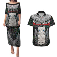 New Zealand Hei Tiki Couples Matching Puletasi and Hawaiian Shirt Maori Green Papua Shell Pattern LT03 Green - Polynesian Pride