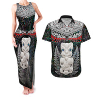 New Zealand Hei Tiki Couples Matching Tank Maxi Dress and Hawaiian Shirt Maori Green Papua Shell Pattern LT03 Green - Polynesian Pride