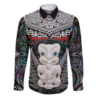 New Zealand Hei Tiki Family Matching Mermaid Dress and Hawaiian Shirt Maori Green Papua Shell Pattern LT03 Dad's Shirt - Long Sleeve Green - Polynesian Pride