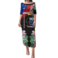 Personalised Samoa Indenpendence Day Family Matching Puletasi and Hawaiian Shirt Tropical Samoan Coat of Arms With Siapo Pattern LT03 Mom's Dress Black - Polynesian Pride