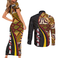 Samoa Siapo Ula Fala Couples Matching Short Sleeve Bodycon Dress and Long Sleeve Button Shirt Polynesian Tribal Pattern LT03 - Polynesian Pride