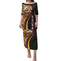 Samoa Siapo Ula Fala Puletasi Polynesian Tribal Pattern LT03 Long Dress Black - Polynesian Pride