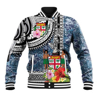 Fiji Day Baseball Jacket Traditional Tapa with Hibiscus and Emblems