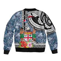 Fiji Day Bomber Jacket Traditional Tapa with Hibiscus and Emblems