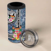 Fiji Day 4 in 1 Can Cooler Tumbler Traditional Tapa with Hibiscus and Emblems