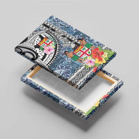 Fiji Day Canvas Wall Art Traditional Tapa with Hibiscus and Emblems
