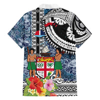 Fiji Day Family Matching Short Sleeve Bodycon Dress and Hawaiian Shirt Traditional Tapa with Hibiscus and Emblems