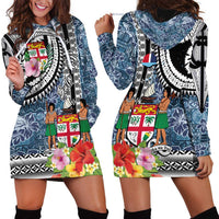 Fiji Day Hoodie Dress Traditional Tapa with Hibiscus and Emblems